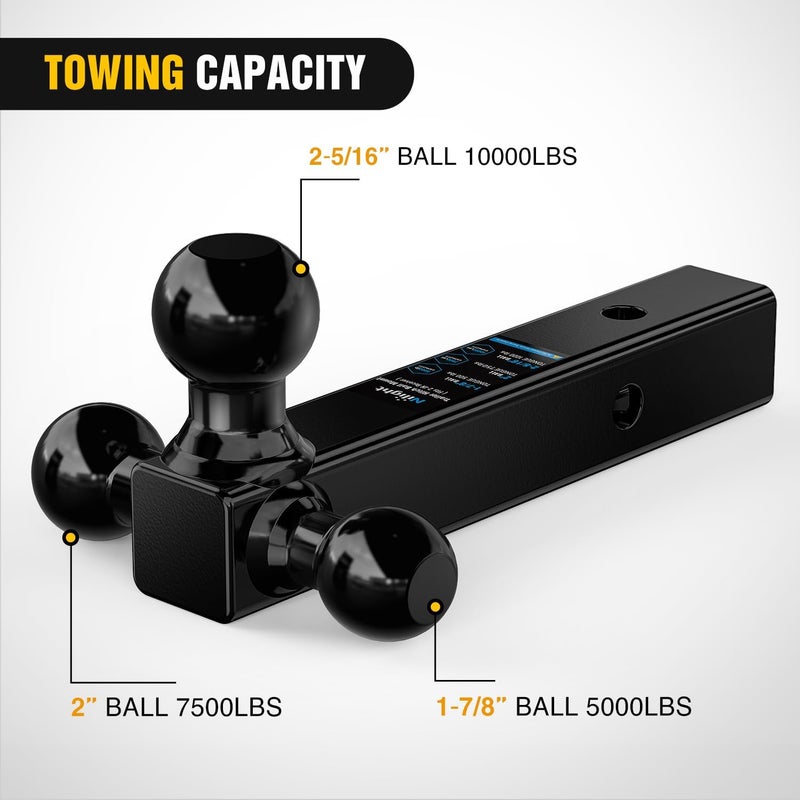 Nilight Trailer Hitch Ball Mount, 1-7/8 Inch, 2 Inch, 2-5/16 Inch Balls, Fits 2 Inch Square Receiver, 10,000 lbs - Image 4